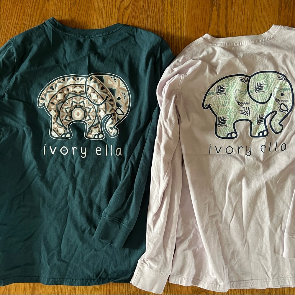 Ivory Ella Long Sleeve Tees - Teal and Lightest Purple Lot 2 Womens Small